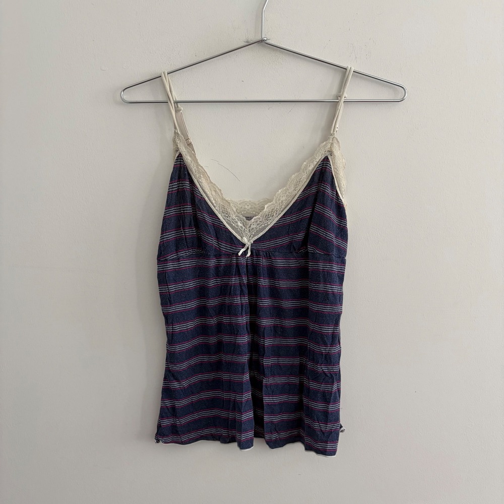 Vera Wang Intimates Striped Lace Trim Cami Tank Top Blue M
